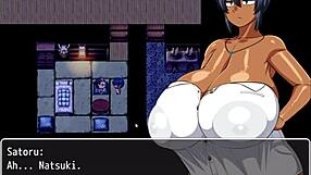 Beautiful 3D animation of a tanned Natsuki in a hentai game