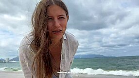 Beautiful girlfriend seduces neighbor at the resort