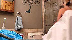 Young brunette caught solo masturbating in the bathroom