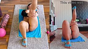 Sensual yoga practice with ass worship and spreading poses