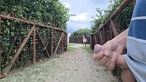 Daring redhead gets caught masturbating in public outdoors