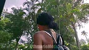 Wild hairy beauty flaunts big boobs in tight clothing in this video
