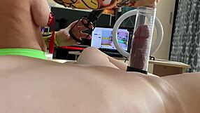 Beautiful woman with big natural tits dominates her stepson and makes him to cum on command