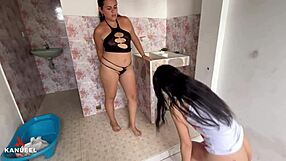 Petite and hot Latinas have sex on the balcony