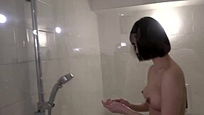 Japanese girl's sensual strip tease and creampie scene