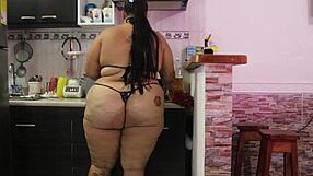 Hot amateur video of stepson and stepmother having sex in the kitchen