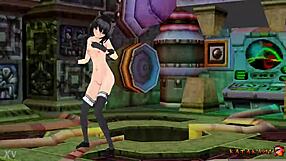 Yukari Katsubari's sexy strip tease in a boss fight scene