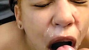 Cum on the face of a young and straight looking girl after a good blowjob