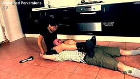 Femdom and domination with Tomb Raider's Lara in scissor hold