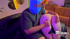 A cosplay babe gets flogged and then gives a blowjob with oral sex