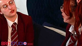 Red-haired students in uniforms enjoy oral sex and 69er positions in college