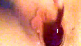 Shaved wife's solo play with toy in slow motion