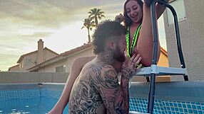 Teasing and pleasing the pool boy with my curly hair and wet pussy