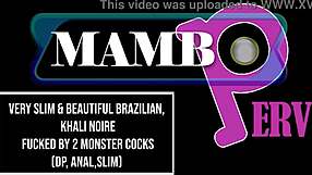Very slim Khali Noire takes two monster cocks for intense anal DP