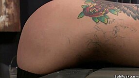 Beautiful woman with perfect body is flogged while being tied up