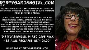 Dirtygardengirl in red cape fucks her anal prolapse
