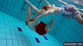 Russian beauties swim and pose in the bikini in the pool