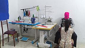 The guy seduced the girl in the workshop where she was sewing