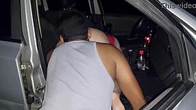 Blonde casada rides hard in public forest, showing big tits in wild car action