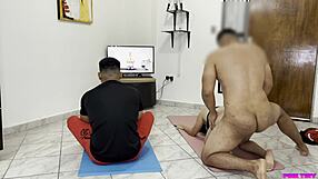 Excited yoga trainer bends girl over for deep fucking