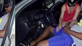 Blonde casada rides hard in public forest, showing big tits in wild car action