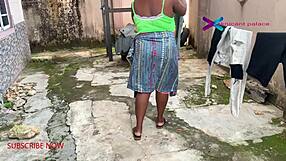 Gateman spies on cheating wife drying clothes before rough sex