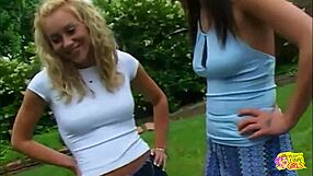 watching her big nipples harden as a lesbian pinches them, then seeing her cum outdoors is unreal!