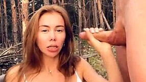 Blonde Hottie Sucks and Fucks Hard in Wild Forest Action!