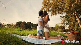 Horny couple banging hard at risky public park