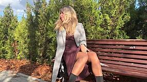 Saw a blonde teen masturbating in park, fucked her mouth hard outdoors