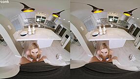 Blonde slut cheats on husband with local milkman in VR