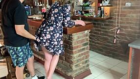 Hot blonde milf caught upskirt and fucked hard by neighbor.