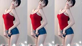 Cute Chinese girl dances up and down