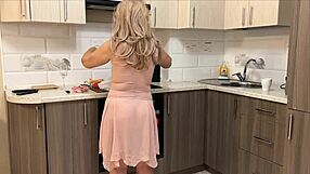 I saw stepmom in a see-through dress showing her big ass in thong and gave her anal