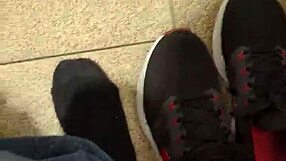 getting naked and stroking hard in public toilet
