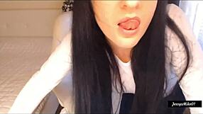 Helga Muah aka Mlady Jessy strips out of tight jeans showing perky nipples