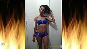 i'm obsessed with my cute brazilian body in blue lingerie, watch me tease