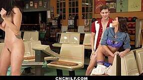 Using my girlfriend and her stepmom for rough threesome at bowling
