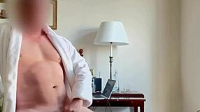 Stroking my big cock in hotel with window open