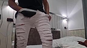 I arrive with a massive cumshot in a sexy, kinky t-shirt. That huge cock just explodes all over me!