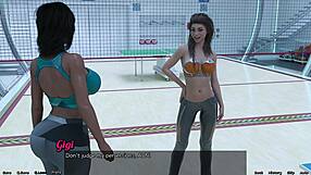 hey, why can’t this petite brunette stop staring at the busty milf’s huge tits in space?