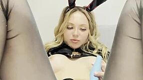 Hey, watch this cute bunny play with her clit and labia for fun!