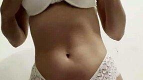 Hey, hot wife in white lingerie, how do you handle that huge dildo?