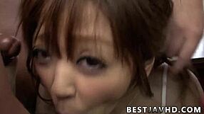 watching hina misaki, amazing asian slut, deliver oral pleasure to two penises in japan