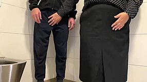 Juicy Milf Wanks Cock in Public Toilet Stall