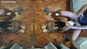 yo, check this milf in pantyhose giving head on knees!