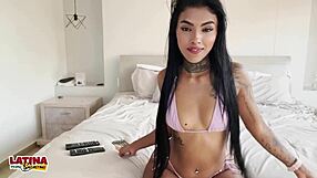 latina casting, this cute tattooed skinny slut gets her pussy stretched by big white cock, first time facial!