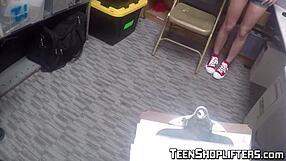little shoplifting teen gets double fucked by mall cops in wild action.
