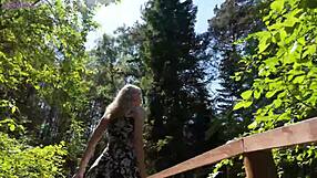 Sweet blonde girl uses a remote-controlled vibrator in the park. Her cute face shows pure orgasmic bliss.