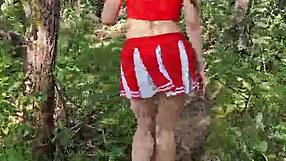 Brunette neighbor walks barefoot on beach showing upskirt in forest pov